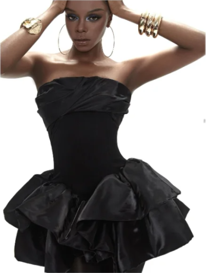 Black tube top slim waist slim fit puffy skirt princess skirt homecoming dress R4873