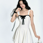 Romantic Sweetheart Neckline Dress With Satin Bow And Lace Underskirt R9440