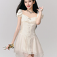 Cream White Corset Style Mini Dress Women With Puff Sleeves And Lace Trim R9442