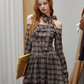 Preppy Plaid Off-Shoulder Mini Dress With Neck Bow Detail And Puff Sleeves R9308