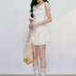 White Cotton Textured Sleeveless Mini Dress Women With Floral Embroidery Trim R9404