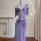 Purple Charming Strapless Waist Slim Pleated Hip Maxi Dress Homecoming Dress R5216