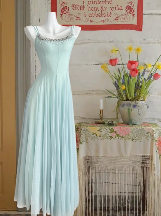Light green halter-neck fitted long ball gown R6247