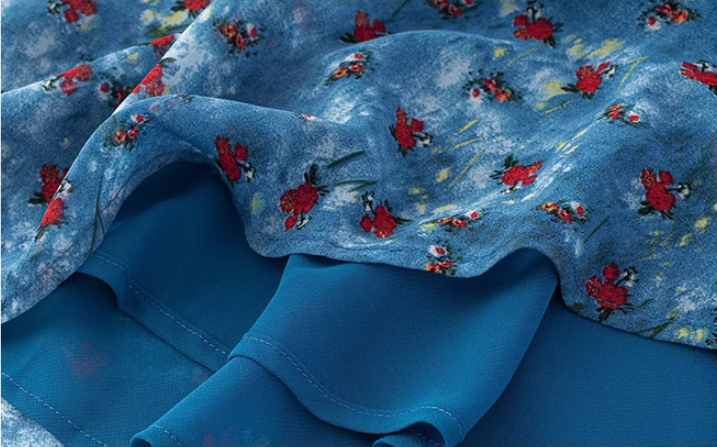 French retro blue floral ruffle dress 2025 new temperament long dress R2595