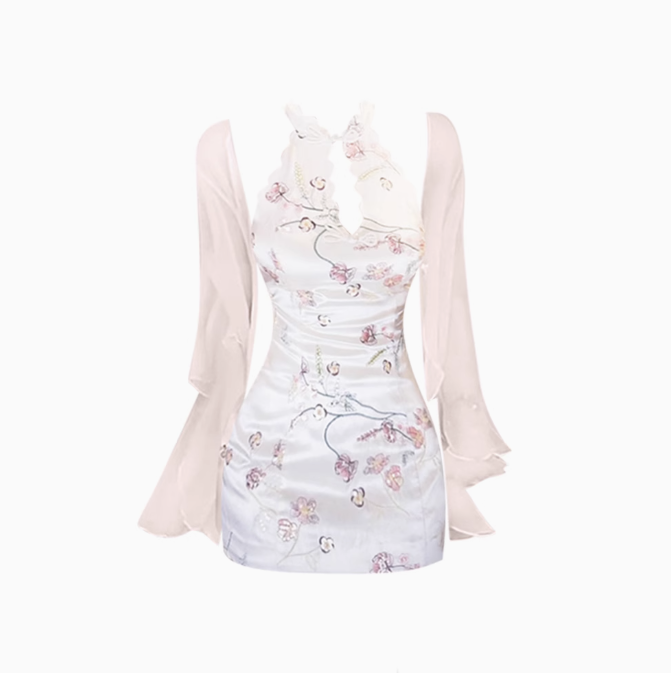 New Chinese style sleeveless halter neck cheongsam skirt 2025 slim waist hip short skirt R1256