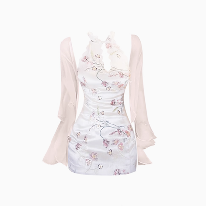 New Chinese style sleeveless halter neck cheongsam skirt 2025 slim waist hip short skirt R1256