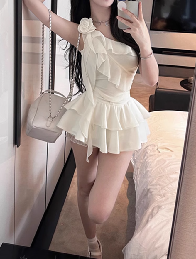 Pure desire design irregular off-shoulder top 2025 plus size sweet and spicy skirt suit R1056