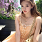 Solid color square neck lace suspender dress summer French retro temperament loose slim skirt R4663