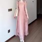 Women's pink small flying sleeve dress gentle sweet style loose long skirt R0725