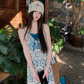 Fairy simple and elegant French blue suspender dress v-neck hollow woven knitted cardigan suit R1760