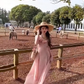 Tea break gentle style floral dress large size sweet holiday style pleated slim long skirt R1821