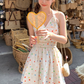 V-neck polka dot halter neck a-line dress women's summer French waist skirt R4661