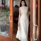 Gentle temperament lace sleeveless vest dress beautiful waist A-line long skirt R0677