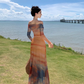 Beach dress with slim waist and elegant long sleeves, holiday style tie-dye dress R1606