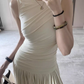Temperament lady high-end pleated waist vest long skirt to wear super beautiful dress R0470