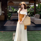 Beautiful summer suit, one-shoulder ruffled ice silk knitted top, wide-leg pants, two-piece suit R1739