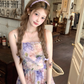 Long purple waist-length neckline suspender dress summer French retro temperament slim skirt R4780