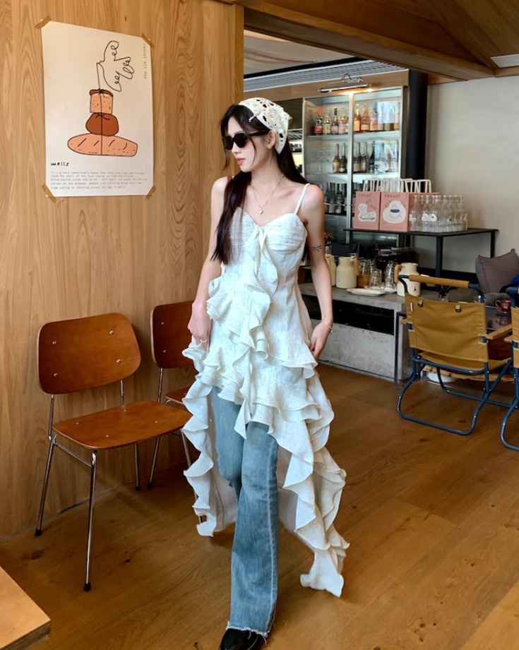 Fairy dress pure desire style irregular holiday suspender skirt floral cake skirt R1710