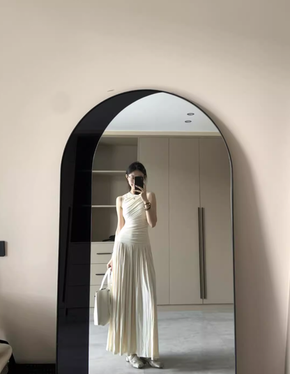 Temperament lady high-end pleated waist vest long skirt to wear super beautiful dress R0470