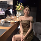 Birthday dress high-end party dress high-end niche one-shoulder suspender dress R1804