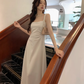French square neck suspender dress with slim waist, elegant and gentle temperament R1505