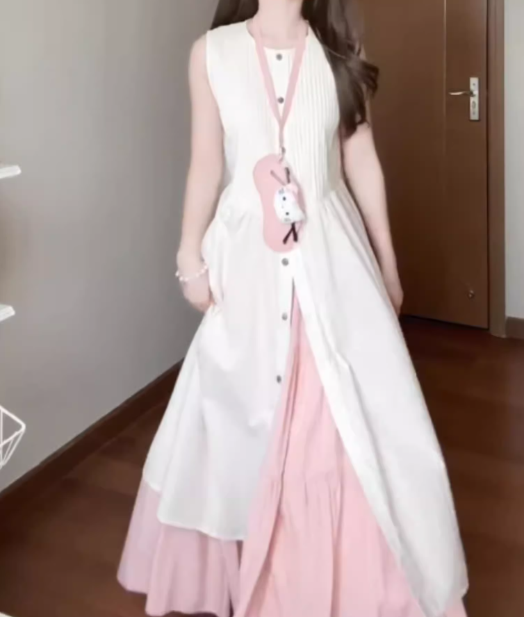 Simple and generous dress minimalist sleeveless vest temperament suit skirt R0758