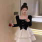 Birthday dress high-end Hepburn style dress high-end niche toast dress square collar dress R1798