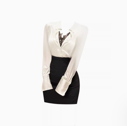 Royal sister style shirt female 2025 sexy hot girl high waist hip skirt suit R1057