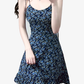 2025 Summer New Blue Floral Vacation Petite Short A-line Suspender Dress R0935