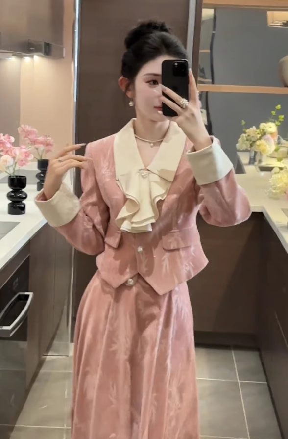 French gentle Chanel style suit skirt high-end suit jacket large swing skirt skirt two-piece suit R1638