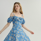 French floral skirt seaside holiday skirt fairy skirt blue short dress R2770