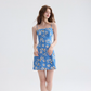 French floral suspender skirt blue dress short skirt summer skirt R2697