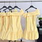 Off-shoulder yellow plaid bud texture A-line elastic waist dress R2065