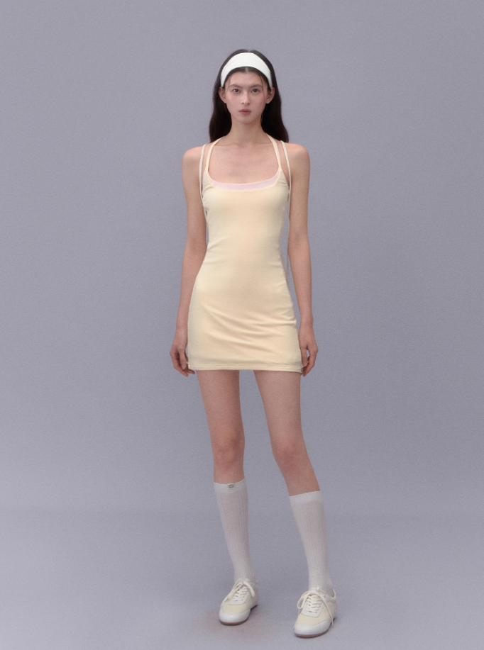 Hot girl solid color slim halter neck suspender dress summer hip-wrapped slim sexy short skirt R3329