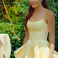 Yellow suspender slim sexy lace skirt fluffy skirt homecoming dress R2537