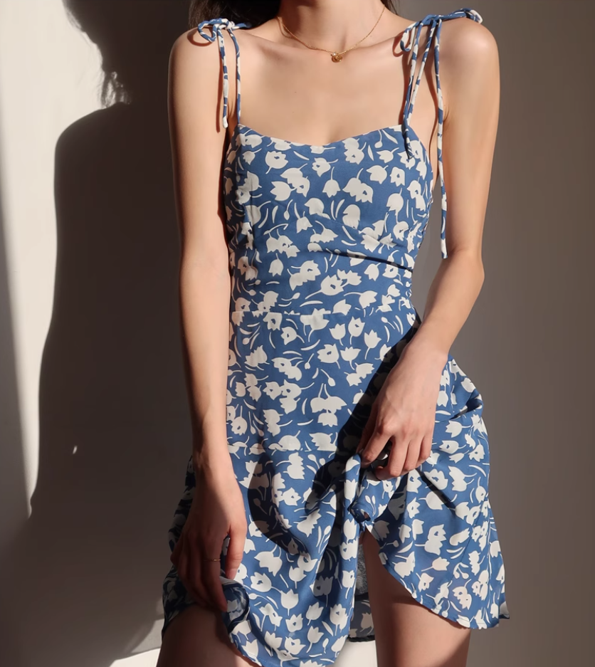 Retro girl slim fit floral dress waist suspender dress short skirt R2824