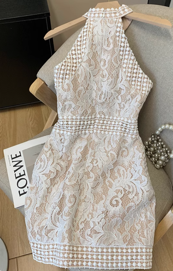 French sleeveless halter dress for women summer 2025 new style waist short hip skirt sexy dress R3952