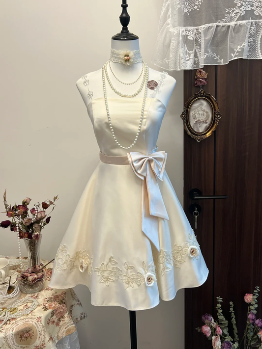 White crystal suspenders waist slimming big skirt short skirt homecoming dress R4165