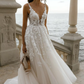 A line lace wedding dresses for women,long beach dresses,classy dresses       S7105