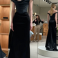 Black Off Shoulder Long Prom Dress Evening Party Dress     S7076