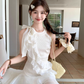 White waist bright silk chiffon halter neck suspender skirt women's summer French skirt R4619