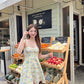 Yellow floral suspenders slim waist slim short skirt homecoming dress R4021