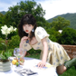 French square neck puff sleeve dress temperament tea break dress retro skirt R2705