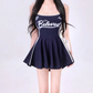 American style hot girl printed suspender dress 2025 waist contrast color a-line skirt R1032