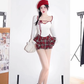 Sweet and spicy short contrast knitted top 2025 large size Christmas plaid skirt suit R1350