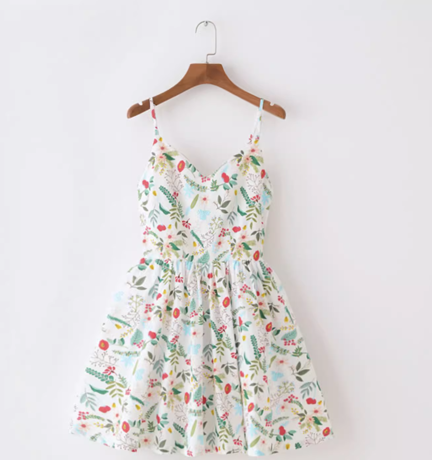 French retro floral slimming and waist cinching skirt with a large skirt and suspender R2874