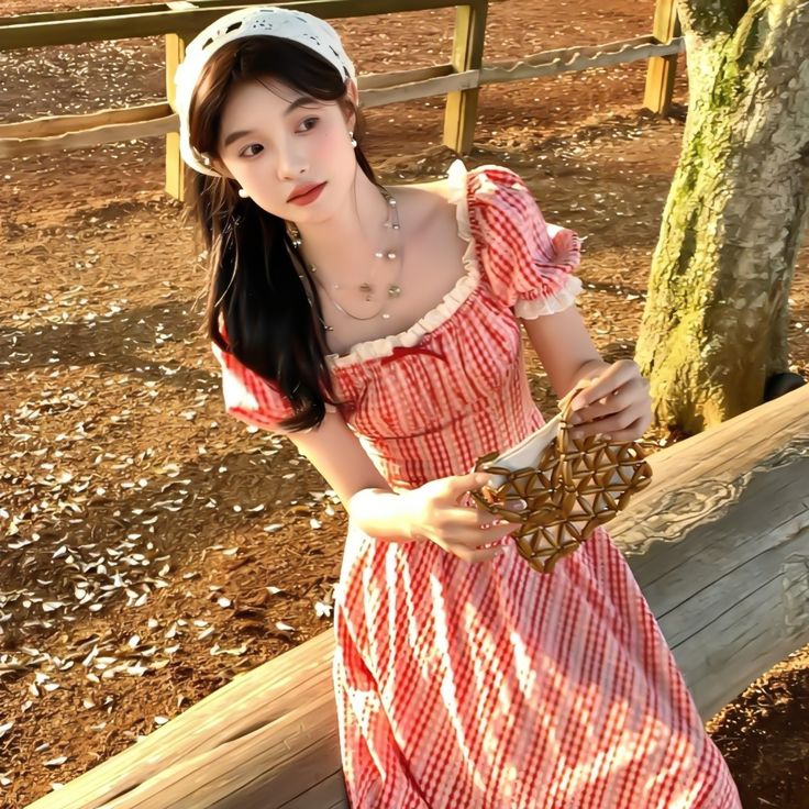 Pink plaid slim waist long skirt homecoming dress R3264