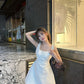 White vest suspenders waist slim A-line cute short skirt homecoming dress R4121
