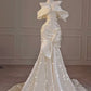 White one-shoulder slim waist hip long evening dress R5287