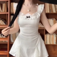 Pure desire style flying sleeve suspender dress 2024 sweet and spicy waist A-line skirt R1039